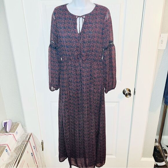 Romeo & Juliet Couture Peasant Sleeve Abstract Dot Print Maxi Dress Navy S - Picture 7 of 12